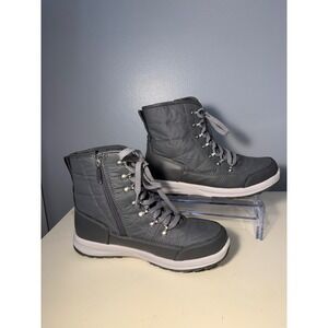 Weatherproof Womens Gray Quilted Faux Fur Lined Winter Snow Boots Size 9